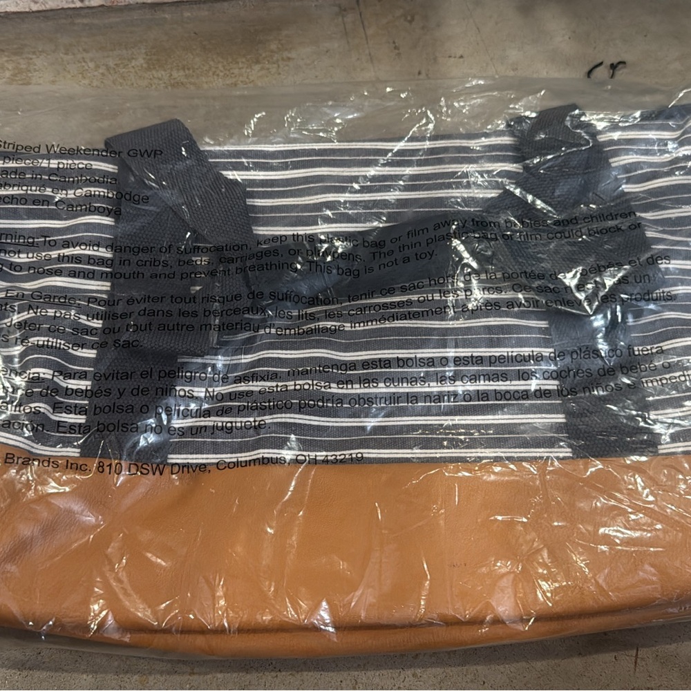 Striped Tote Bag with Tan Base